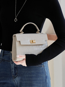 Sac à bandoulière en cuir véritable noir avec logo personnalisé, sac à main élégant pour femmes, effet crocodile gaufré, vente en gros, faible MOQ - Product Image 3