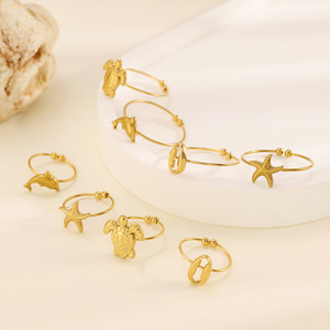 Bagues d'orteil en acier inoxydable plaqué or 18 carats, étanches, motifs animaux marins (étoile de mer, coquille de tortue), bijoux de pied de plage originaux, vente en gros - Product Image 5