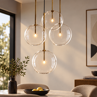 Lustre de salle à manger design artistique de luxe léger, luminaire sphérique en verre avec lumière LED chaude pour bar/chevet/boutiques