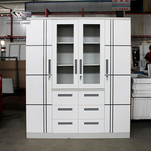 Armoire de chambre à coucher au design simple avec impression, armoire de rangement pour vêtements, placard en métal à 4 portes battantes, armoire en acier avec miroir - Product Image 2