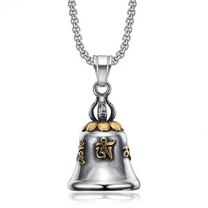 Collar con colgante de campana chapado en oro de acero de titanio yunnique con mantra sánscrito para regalo unisex, joyería - Product Image 5
