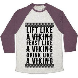 Camiseta de béisbol unisex de mezcla triple con estampado de "Lift, Feast, Drink Like a Viking" - Product Image 1