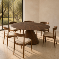 Table à manger ovale en placage de noyer avec plateau flottant et piétement central, mobilier contemporain pour cuisine, restaurant, villa, vente en gros