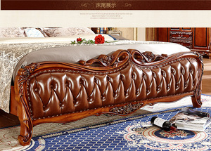 Ensemble de lit en bois massif de style royal européen avec un cuir véritable solide et durable pour une utilisation à domicile, dans une villa ou un hôtel - Product Image 5