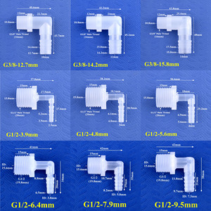 Raccordo a L con filettatura maschio e attacco per tubo flessibile, connettore angolare in plastica PP per tubi aria, olio, acqua e acquari - Product Image 4