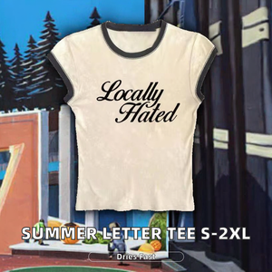 Wholesale Summer Boutique S-2XL 2025 Slim Fit Breathable Anti-Pilling Casual Short Sleeve Letter Print <b>Women's</b> <b>T</b>-<b>shirts</b> - Product Image 2
