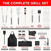 Ensemble d'outils de barbecue en acier inoxydable, 31 pièces, avec poignée tubulaire large, étui de transport zippé, pour grillades et cuisson, écologique