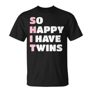 T-shirt rose « Heureusement que j'ai des jumelles » pour maman de jumelles, idéal pour la promotion - Product Image 1