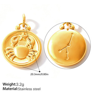 Collier pendentif zodiaque en acier inoxydable plaqué or 18 carats, chaîne à maillons ronds gravés, bijoux horoscope pour femmes - Product Image 5