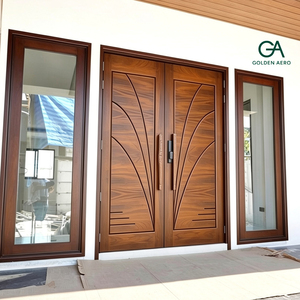 Puerta de Entrada Exterior Moderna de Madera Sólida GA-39L para Villa y Entrada Principal con Doble Ranura - Product Image 2