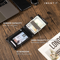 Dompet tepi besi warna kustom pria, kantung kartu lipat dua serat karbon klip uang Vertikal Horizontal untuk lelaki