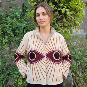 Chaqueta de Invierno para Mujer, Bordada a Mano con Estampado Floral, de Terciopelo, Cuello Redondo, Manga Larga, Transpirable, Cierre de Botones Cubiertos, Regalo - Product Image 1