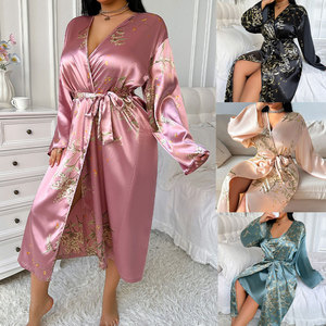 Camicia <span class=keywords><strong>da</strong></span> <span class=keywords><strong>Notte</strong></span> XL-5XL Primaverile Estiva Plus-Size, Elegante e Sexy con Stampa Floreale, in Finta Seta Satinata, Lunghezza al Ginocchio - Product Image 2