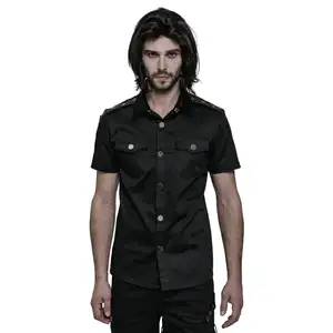 gömlek çift kısa Suppliers-OY860 parlak metal düğmeler çift cepli kısa kollu erkek bluz rahat tasarımcı gömlek