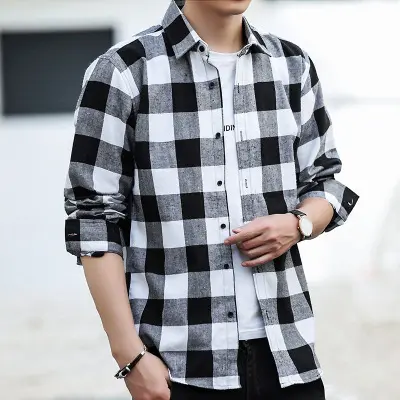 Youth casual shirts plaid printing shirts for men long sleeve fashion all-match clothes