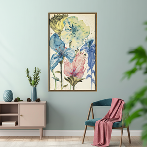 Impression sur toile Art Déco florale bleue et jaune, décoration murale botanique Cottagecore, cadre transparent - Product Image 3