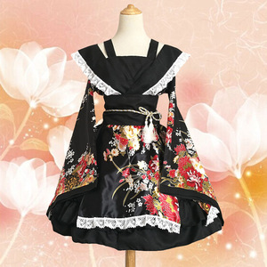 Maid Outfit Cosplay Costume Japanese Style Courtesan Modified Kimono Red And Black Polyester Fiber For Performance - Product Image 1