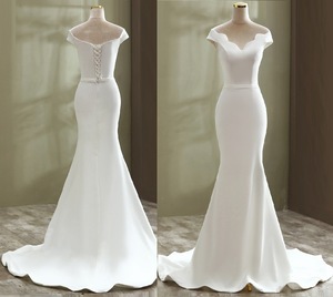 Abito <span class=keywords><strong>da</strong></span> Sposa Elegante a Tubino con Maniche Scollo a V Tinta Unita Schiena Scoperta Corsetto con Cerniera per Donna - Product Image 6