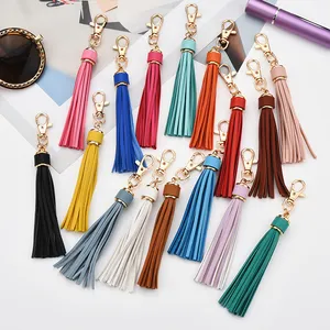 Hot Selling Personalized Monogram Enamel Disc and Leather Tassel Keychain