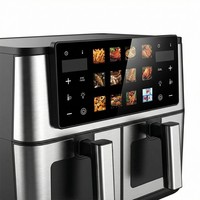 Freidora de Aire de Doble Cesta de Acero Inoxidable con Pantalla Táctil, 2200W, 8L/10L, 12 Menús, Horno Freidora de Aire de Doble Olla