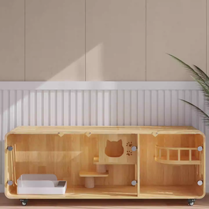 Villa de luxe pour chat d'intérieur, condo en bois pour chat avec roulettes pour salon, maison en bois pour chat personnalisée, vente en gros - Product Image 5