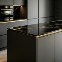 Évier de cuisine de luxe en acier inoxydable durable de style européen, avec crédence et charnières personnalisées, îlot de cuisine noir, pour toute la maison