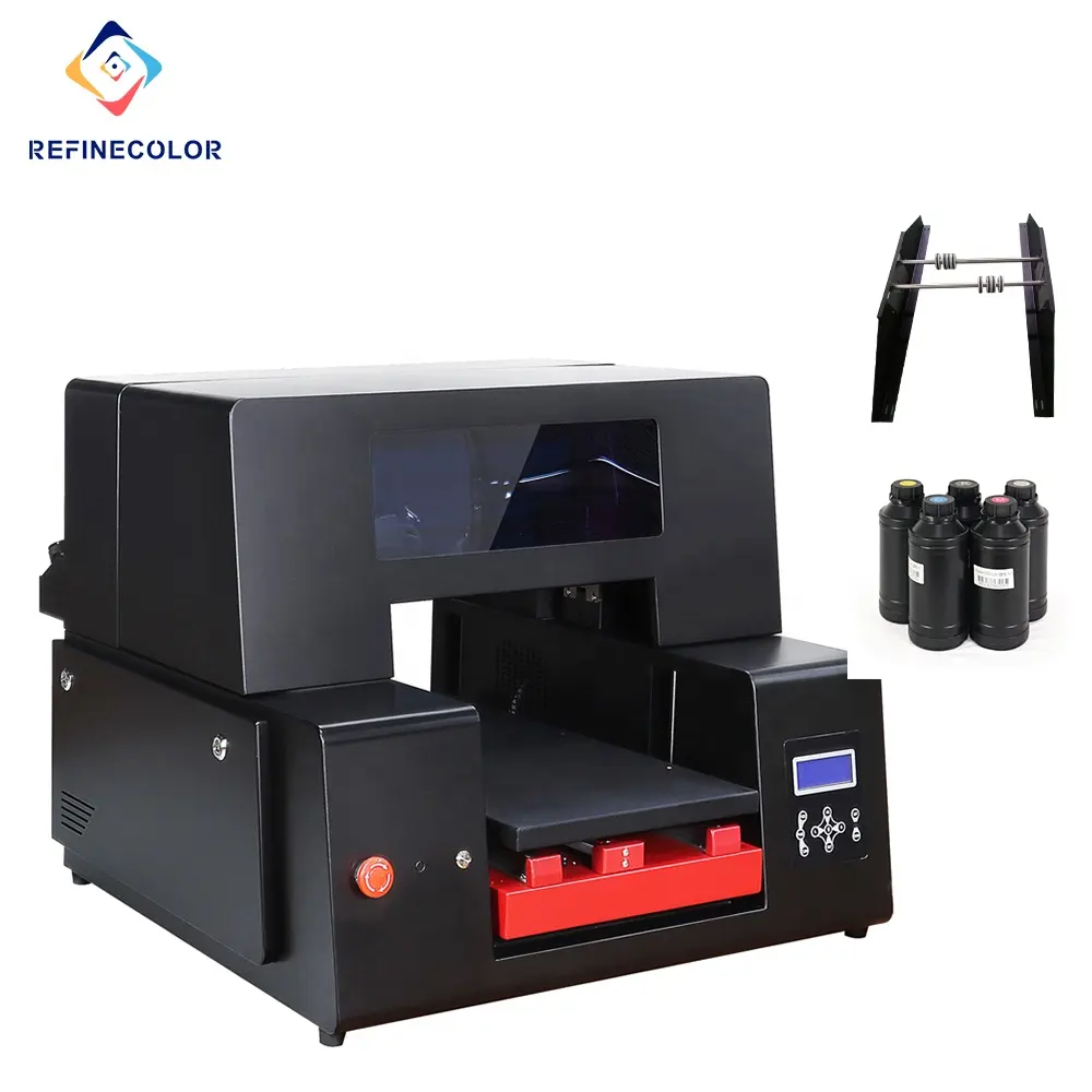 Refinecolor impressora uv a3, pequena impressora direta à base de inkjet xp600 uv led tampa rotativa de garrafa fixação impressora para copos