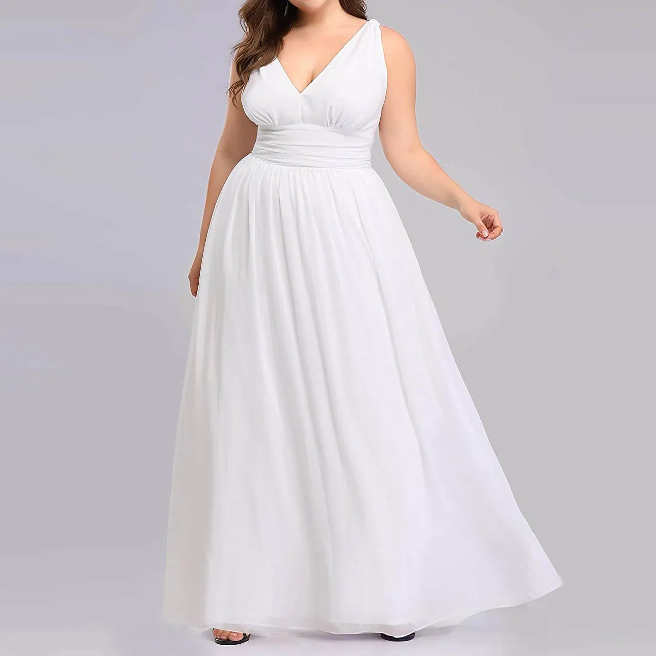 Ladies Plus Size Women Chiffon Maxi Formal Evening Cocktail White Elegant Long Casual Party Dresses For Wedding Guest