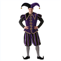 Costume de bouffon médiéval de luxe pour homme en velours violet pour Halloween, carnaval, déguisement avec chapeau à cloche