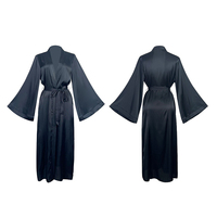 Bata Kimono Larga de Seda Helada para Mujer, Color Liso, Manga Acampanada, Cinturón, Frente Abierto, Ropa de Casa y Exterior