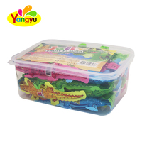 Bonbons gélifiés en forme de crocodile certifiés halal, saveur fruitée, boîte transparente, collation pour enfants