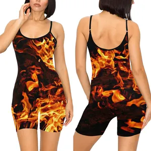 Feuer Flammen einteiliger Overall für Frauen sexy Sport Yoga bedruckte Overalls