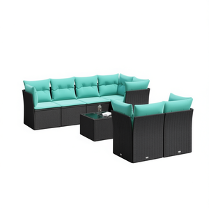 Conjunto de Sofás de Patio de Ratán Sintético Negro Moderno con Cojines, Muebles de Exterior para 8 Personas, Diseño Contemporáneo - Product Image 1