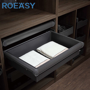 <span class=keywords><strong>Cesta</strong></span> <span class=keywords><strong>extraíble</strong></span> para guardarropa con acabado de cuero: organizador de almacenamiento telescópico estilo cajón incorporado para armarios domésticos - Product Image 2