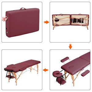 Mesa de masaje portátil, cama de Spa, altura plegable ajustable, cama de masaje de 2 pliegues, cama de tatuaje de salón Facial profesional de cuero Pu - Product Image 5