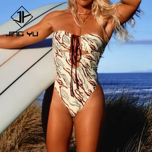 Trajes de baño de una pieza de nailon ecológico de alta calidad, personalizados, con estampado playero y diseño calado con lazo. - Product Image 3