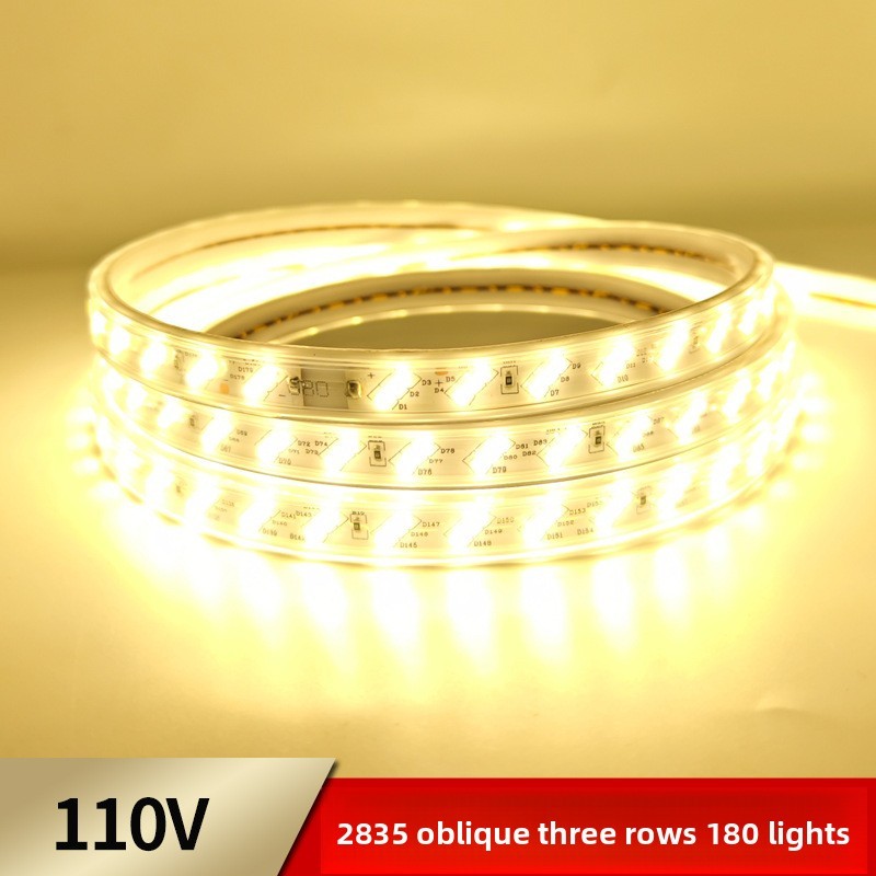 AC 110V 2835 LED Strip with Slanted Three Rows 180 Copper Wire High Brightness Home Outdoor Waterproof Lighting