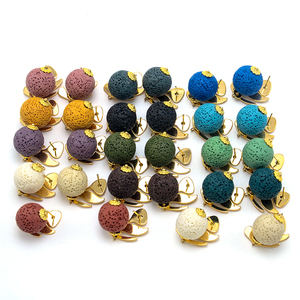 naturelle Bijoux Huile Essentielle Diffuseur De Parfum En Alliage de Zinc Plaqué Or Feuille <span class=keywords><strong>Lave</strong></span> Ronde Boucles D'oreilles - Product Image 3