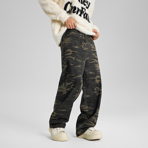 Lavagem Camuflagem Casual Calças de Perna Larga Homens Americanos Retro Baggy Denim <span class=keywords><strong>Jeans</strong></span> Em Linha Reta Homens Personalizados High Street Designer <span class=keywords><strong>Jeans</strong></span>