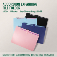 Porte-documents accordéon A4 personnalisé en PP, 13 pochettes, couverture 0,5 mm, intérieur 0,14 mm, fermeture à pression, organiseur de documents, entreprise, OEM