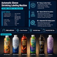 Machine d'étiquetage automatique de manchons, tunnel de rétraction à la vapeur, étiquette rétractable en PVC/PET, pour bouteilles en plastique/PET, verre, bocaux, canettes, en acier inoxydable SUS304