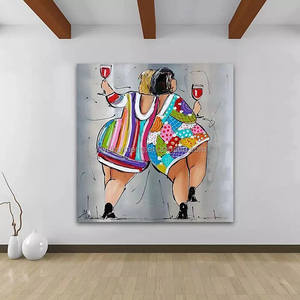 100% peint à la main moderne classique verre à vin <span class=keywords><strong>femme</strong></span> abstraite à la main peinture à l'huile sur toile grosses femmes maison marchandises <span class=keywords><strong>mur</strong></span> Art décor - Product Image 4