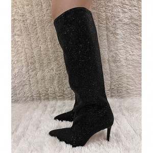Bottes à talons hauts pour femmes avec strass, confortables, à bout pointu, talons hauts pour femmes, escarpins zippés pour femmes - Product Image 3