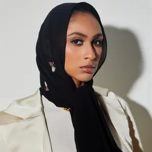 2024 حجاب مزين بالكامل بالزهور ومخصص شال شيفون كوري وشاح إسلامي مزين بالزهور الصغيرة