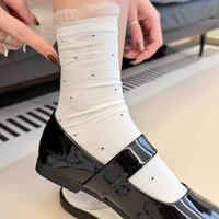 Chaussettes en dentelle tricotées d'été ultra-fines et légères, motif à pois, respirantes, mi-mollet, polyvalentes pour femme