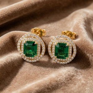 Wholesale Custom Halo <b>Stud</b> <b>Earrings</b> Gold Plated Synthetic <b>Emerald</b> With Cubic Zirconia Luxury Hypoallergenic Jewelry For Women - Product Image 2