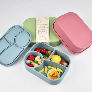 Eversoul-Caja Bento de silicona con 4 compartimentos para microondas, contenedor de almacenamiento de alimentos, fiambrera de silicona para niños pequeños - Product Image 1