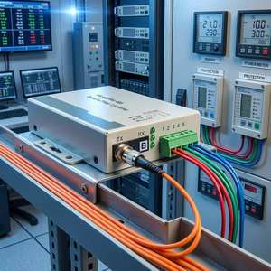 Convertidor de medios serie RS485 RS422 a fibra óptica con interfaz FC SM de fibra única, carcasa metálica gris industrial para sistema de automatización PLC - Product Image 4
