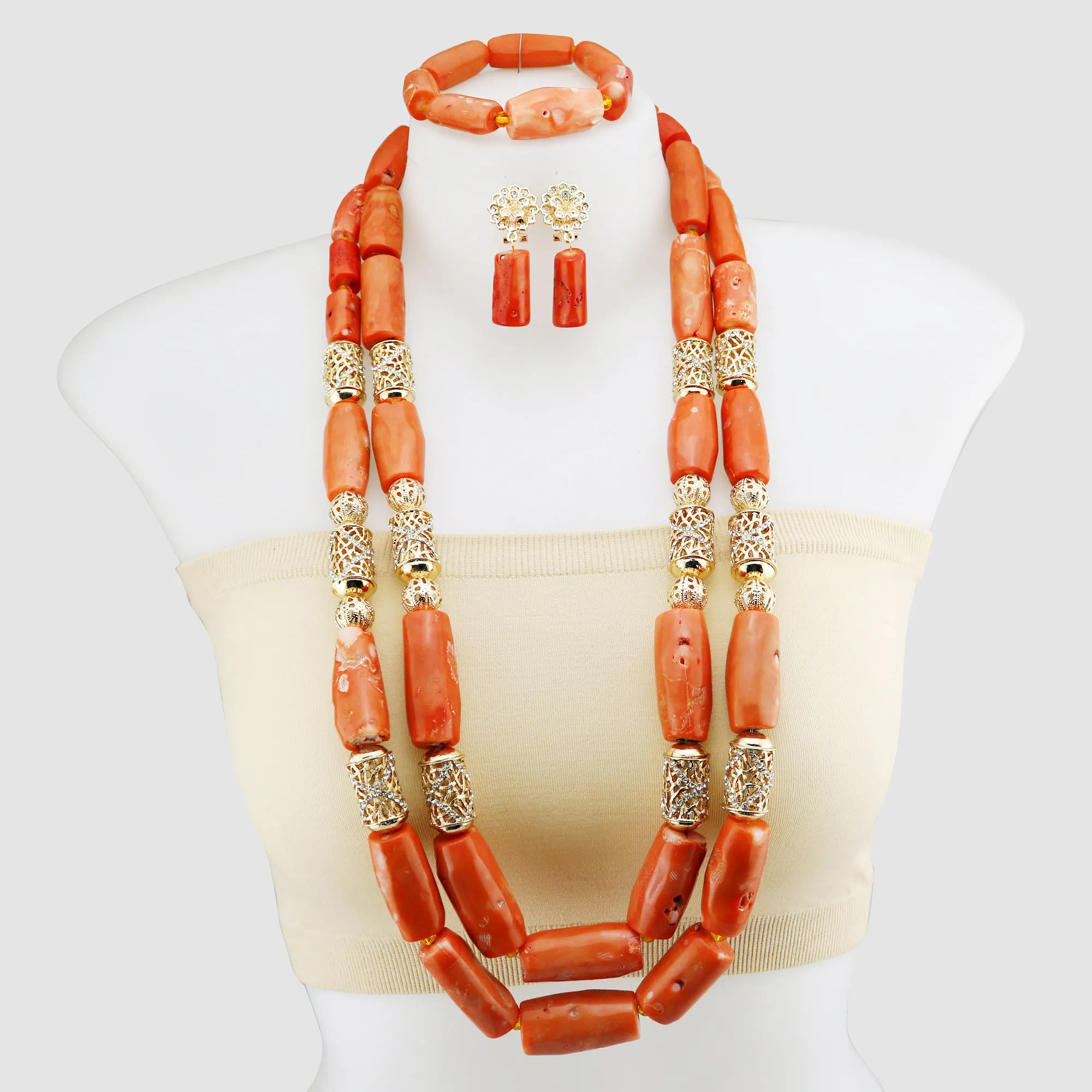 Conjunto de joyería coral Original, conjunto de collar y pendientes para mujer, conjunto de joyería con cuentas