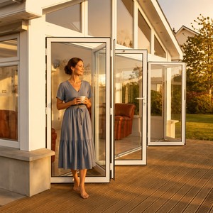 <span class=keywords><strong>Puerta</strong></span> Plegable de Vidrio UPVC de Lujo, Doble Acristalamiento Templado, Panel Completo con Núcleo de Aluminio, para <span class=keywords><strong>Terraza</strong></span>, Jardín, Villa, Insonorizada, de Fabricante - Product Image 3